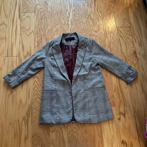 Stoosh Gray Plaid Blazer 3/4 Sleeve Size L